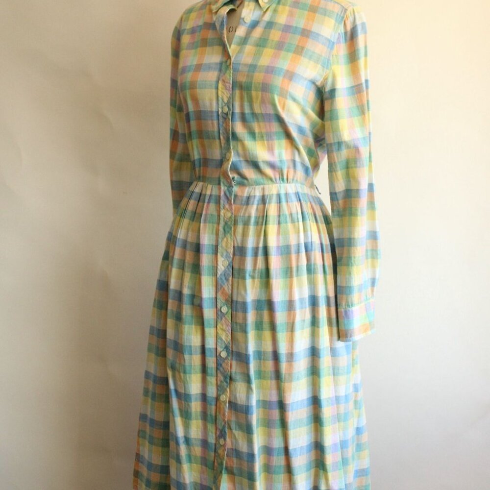Vintage 1970s 1980s Dress with Pockets, Parade Pastel Plaid Shirtwaist, - Picture 4 of 10